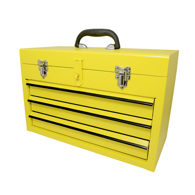 Caja portaherramientas metálica color amarillo con 3 gavetas 11" x 18" x 9" Surtek