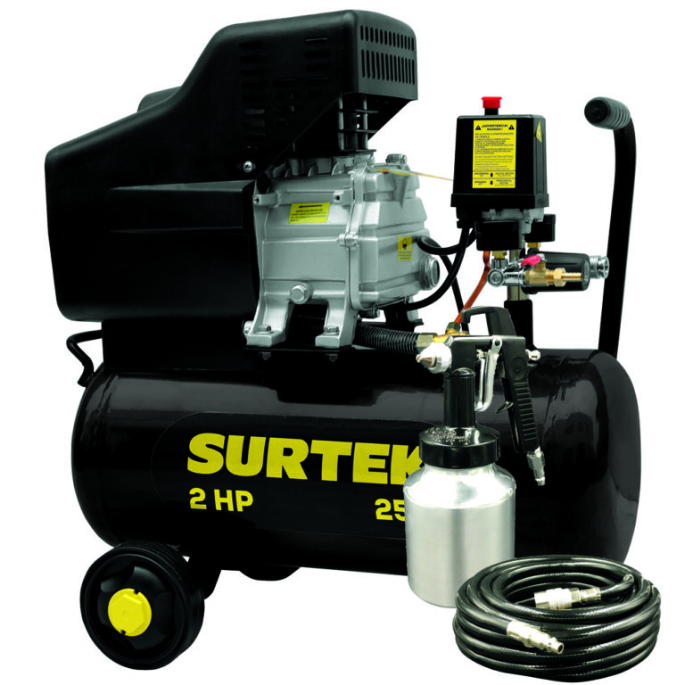 Compresor de aire eléctrico lubricado con pistola y manguera 25 Lt 2 HP 127 V Surtek