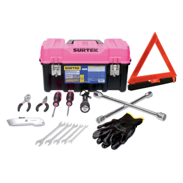 Juego combinado de herramienta HERRAMIENTA AUTOMOTRIZ con caja plástica rosa