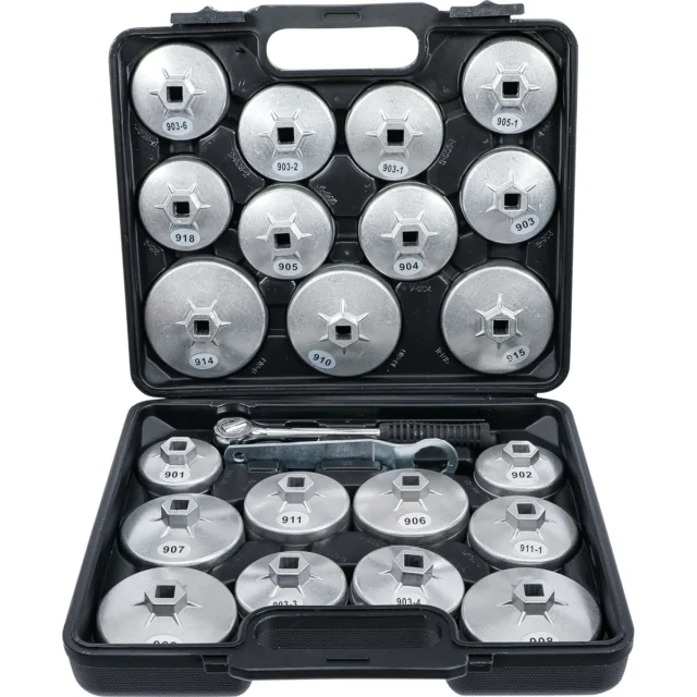 JUEGO 23 PIEZAS DE CAZOLETAS PARA EXTRAER FILTROS DE ACEITE, ALUMINIO DIECAST