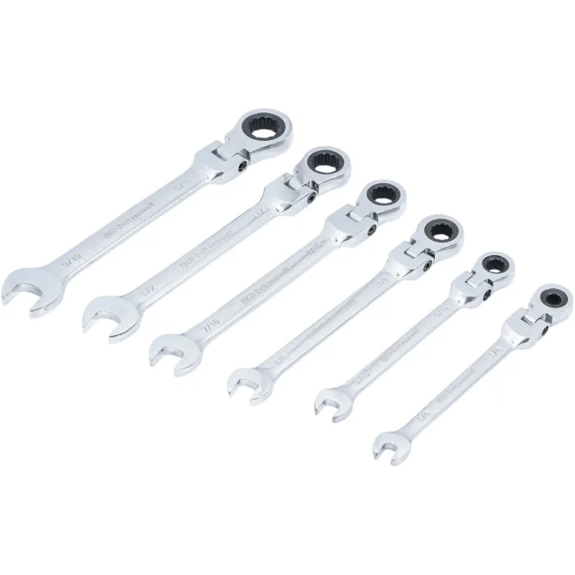JUEGO DE LLAVES COMBINADAS CON MATRACA| CABEZA FLEXIBLE | ÉSTANDARD | 1/4" - 9/16" | 6 PIEZAS