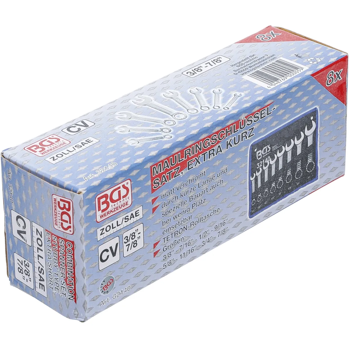 JUEGO 8 PIEZAS DE LLAVES COMBINADAS EXTRA CORTAS, EN STANDARD 3/8" -7/8 - Imagen 5