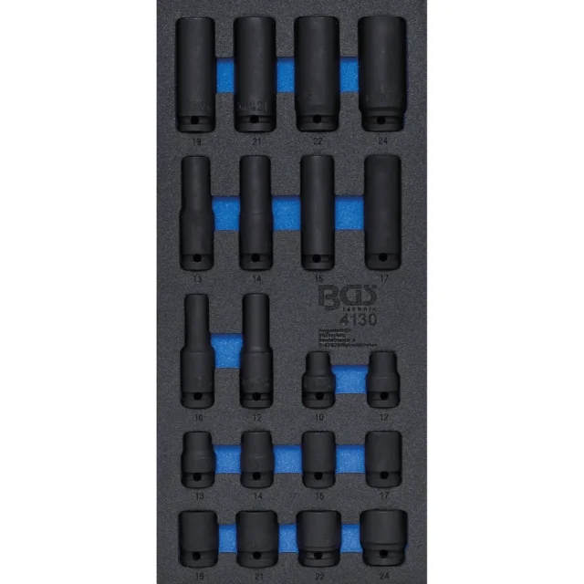 BANDEJA PARA GABINETE 1/3: DADOS DE IMPACTO HEXAGONAL | 12,5 MM (1/2") | 10 - 24 MM | 20 PIEZAS