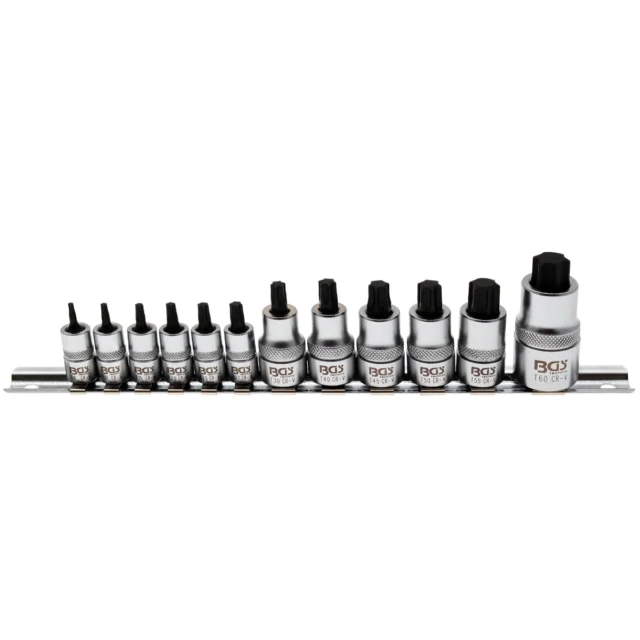 JUEGO 12 PIEZAS DE DADO CON PUNTA  T-STAR (TORX), EXTRA CORTAS, T8 - T60