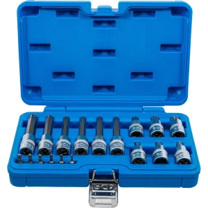JUEGO DE DADOS CON PUNTA | ENTRADA 6,3 MM (1/4") / 12,5 MM (1/2") | PERFIL EN T (PARA TORX) | 18 PIEZAS