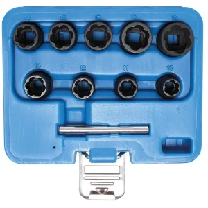 JUEGO 10 PIEZAS DE DADOSS EXTRACTORES EN ESPIRAL, 3/8" , 10-19 MM