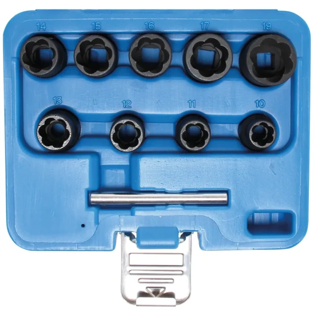 JUEGO 10 PIEZAS DE DADOSS EXTRACTORES EN ESPIRAL, 3/8" , 10-19 MM