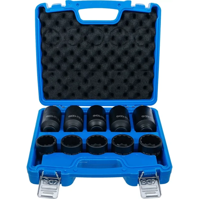 JUEGO DE DADOS DE IMPACTO | 12 CARAS | ENTRADA CUADRADO INTERIOR 12,5 MM (1/2”) | 32 - 36 MM | 10 PIEZAS