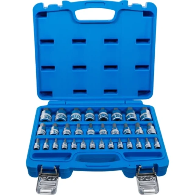 JUEGO DE DADOS CON PUNTA | ENTRADA 6,3 MM (1/4") / 10 MM (3/8") / 12,5 MM (1/2") | HEXÁGONO INTERIOR 2 - 19 MM / 1/4 - 9/16" |MEDIDAS MÉTRICAS Y EN PULGADAS | 32 PIEZAS